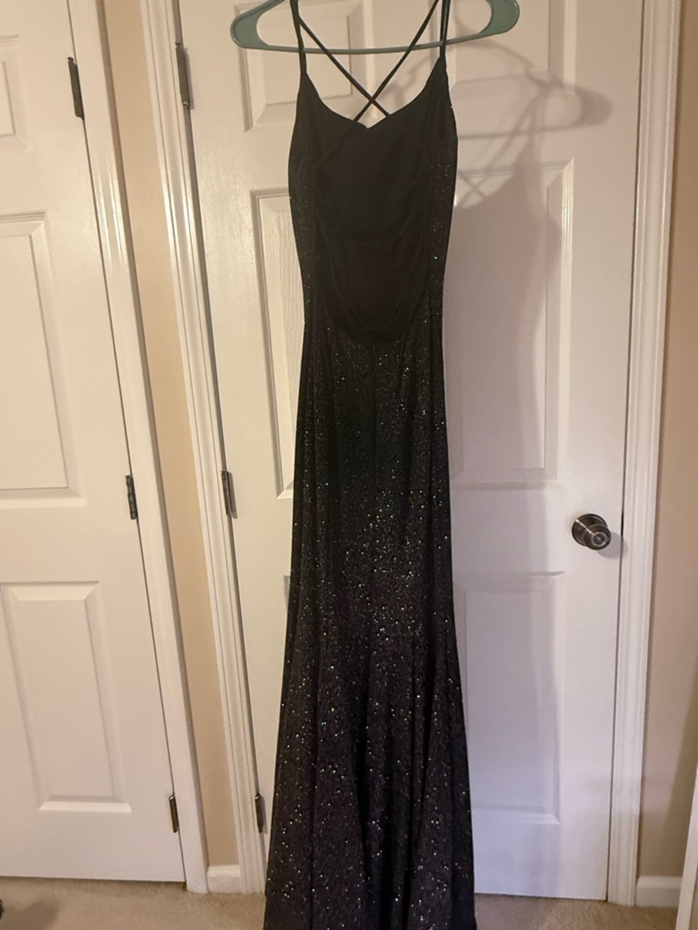 Women's Black Sparkle Prom Dress with Crisscross Straps